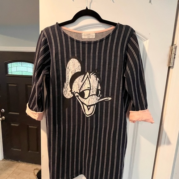 Striped Navy Kids Shirt with Cartoon Print - Picture 1 of 6